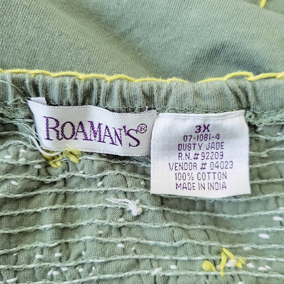 Roaman's Embroidered Empire Waist Smocked Tee - Dusty Jade - Picture 9 of 11